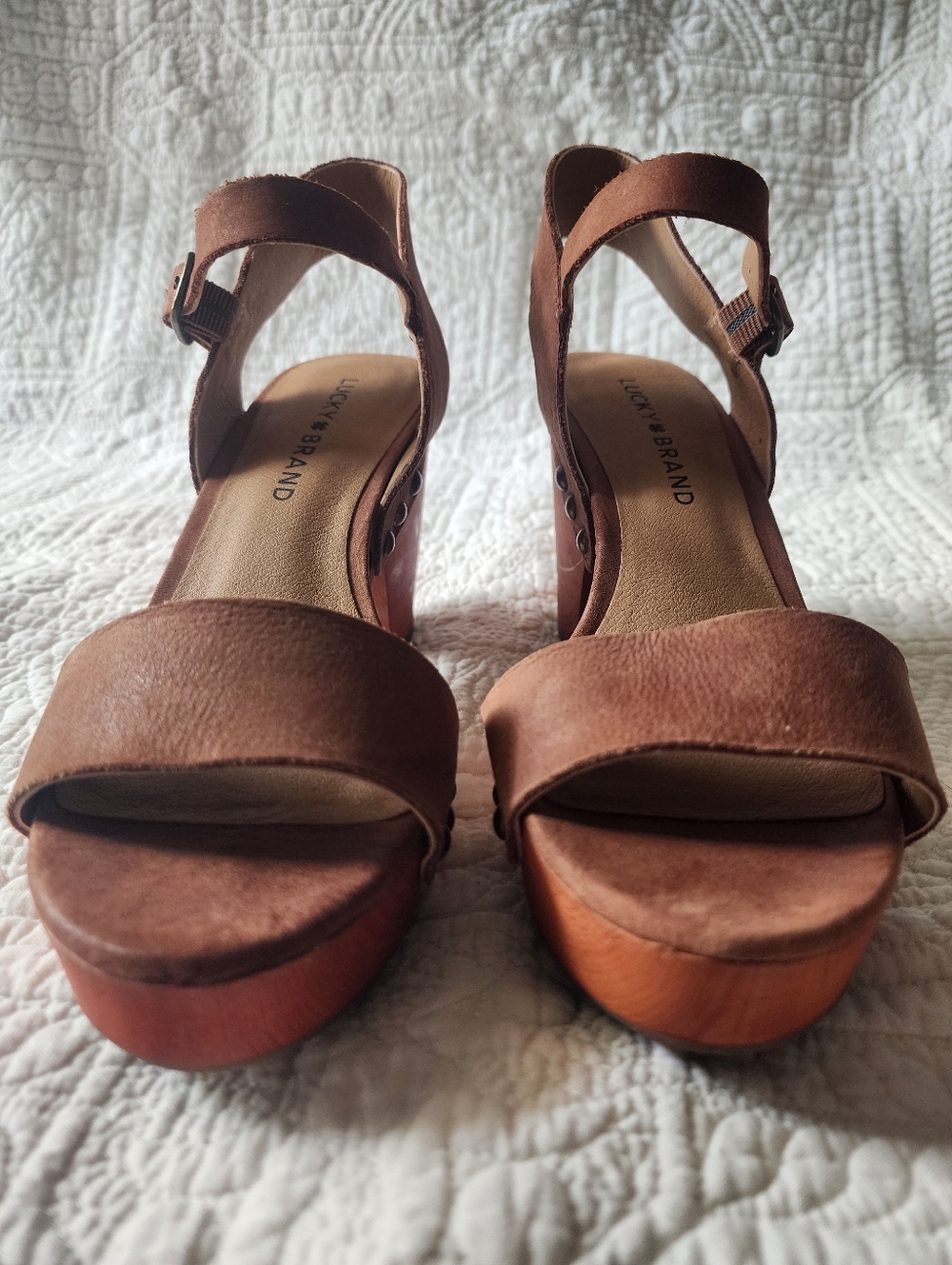 Lucky Brand Chestnut Suede Platform Sandals